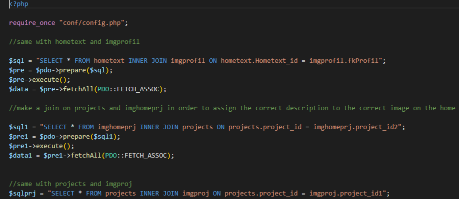 part of the php code to retrieve the data from the database
