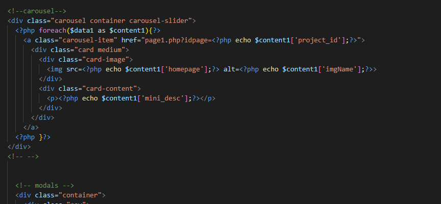 part of the html code containing php 
