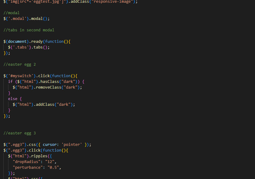 Part of the javascript code for the portfolio